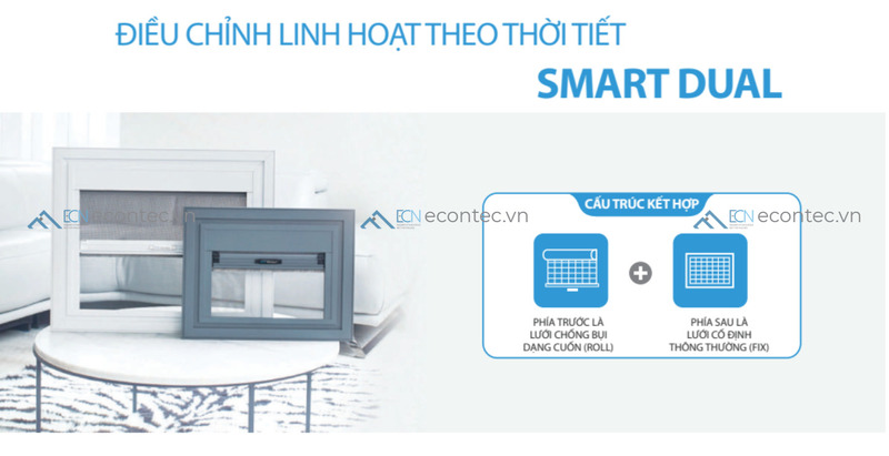Hệ thống Smart Dual lọc bụi mịn, chống côn trùng linh hoạt Cửa lưới Tech-Roll lùa