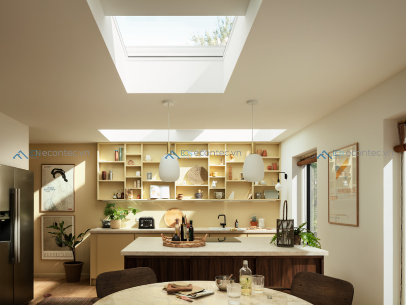 Cửa kính phẳng Velux yêu cầu độ dốc phù hợp để bền đẹp