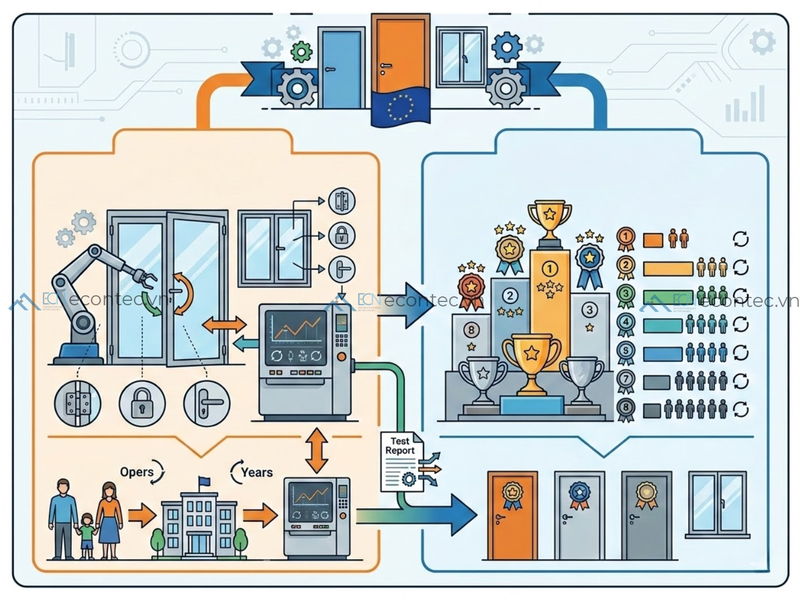 Bộ đôi EN 1191 và EN 12400 đánh giá độ bền vận hành cửa
