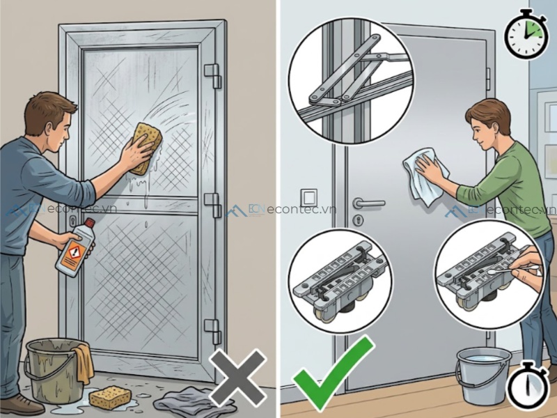 So sánh phương pháp vệ sinh cửa nhôm thông thường và cao cấp Cách vệ sinh cửa nhôm