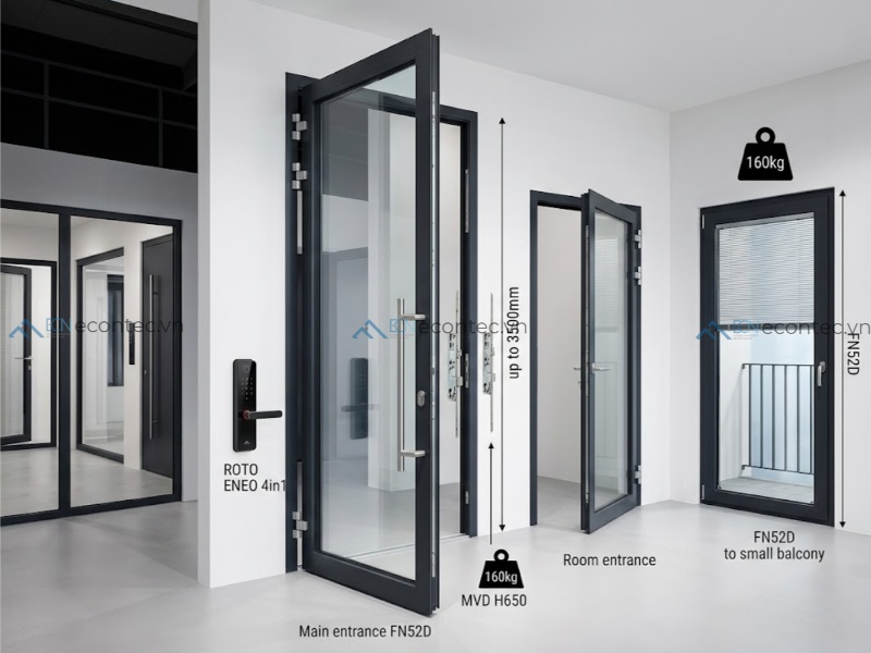Cửa mở quay FN52D an toàn cao cho cửa chính và ban công