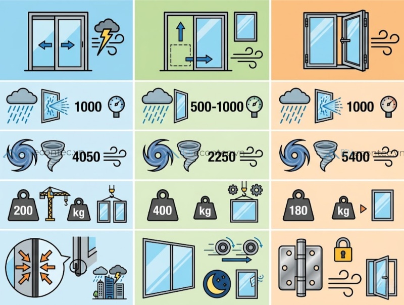 So sánh các hệ cửa nhôm kính chịu áp lực gió và chống mưa bão