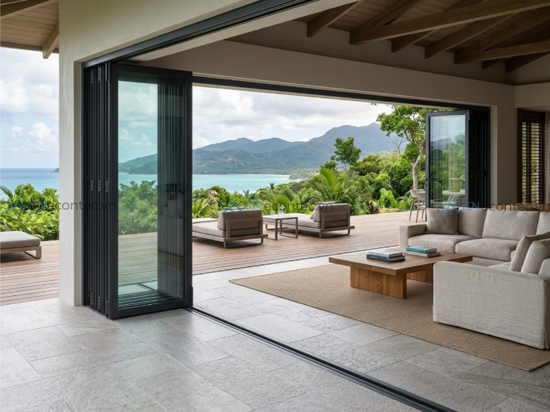 Giải pháp cửa gấp trượt mở rộng tầm nhìn cho khu nghỉ dưỡng