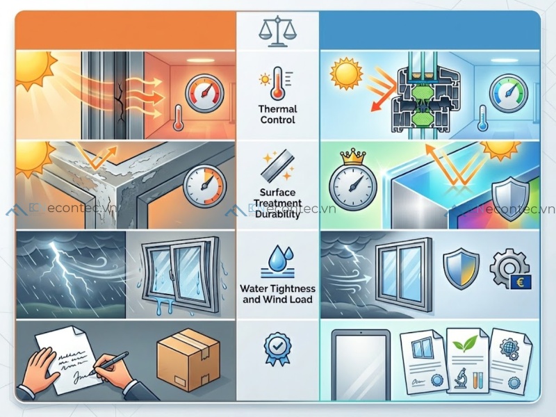 So sánh hệ cửa nhôm cao cấp và phổ thông trên thị trường Chọn cửa nhôm cho nhà hướng Tây