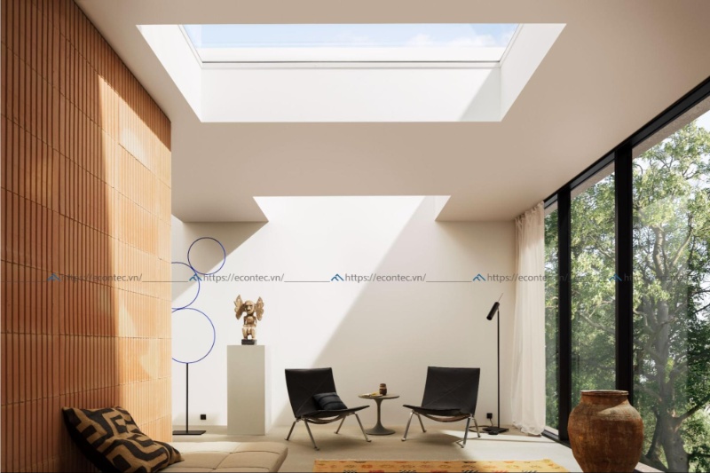 Cửa mái phẳng VELUX với thiết kế kính phẳng tràn viền sang trọng